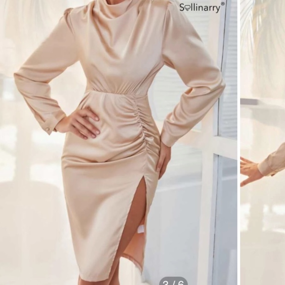 SHEIN Long Sleeved Cocktail Dress - Color: Champagne - Size M - NEW with Tags